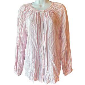 Beachlunchlounge Pink White Stripe Blouse Sz XSmall Coastal Preppy Lightweight